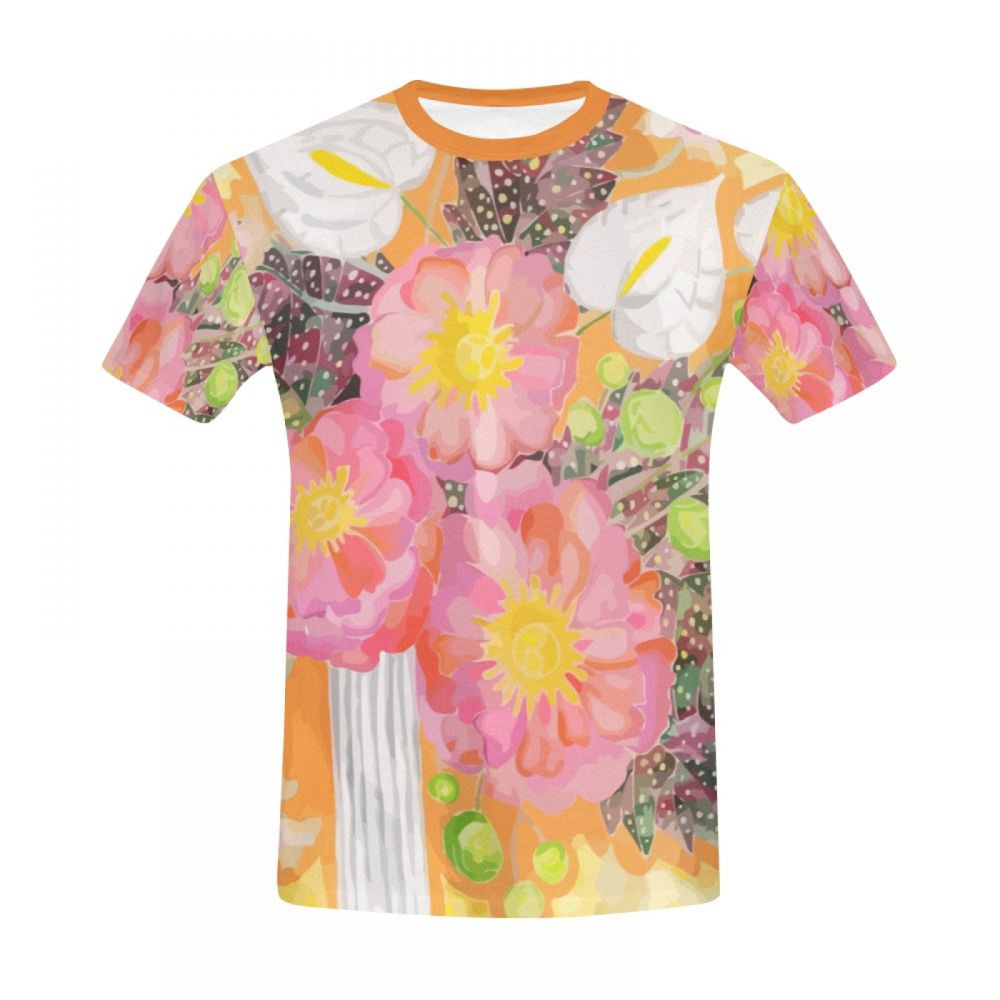 Men's Abstract Art Peony Bouquet Short T-shirt Uk