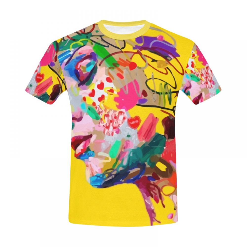 Men's People Art Irregular Hair Short T-shirt Uk