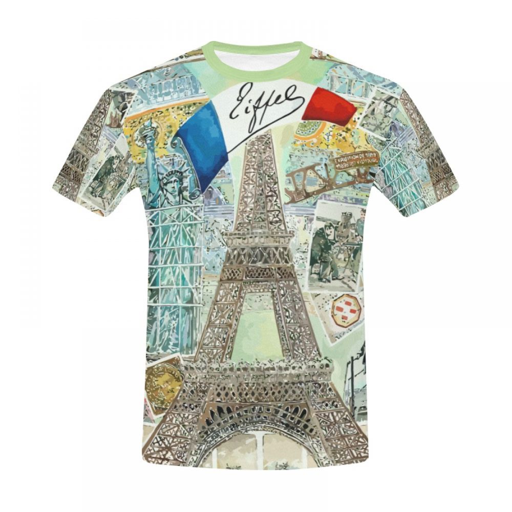 Men's Watercolor Art France Eiffel Tower Short T-shirt Uk