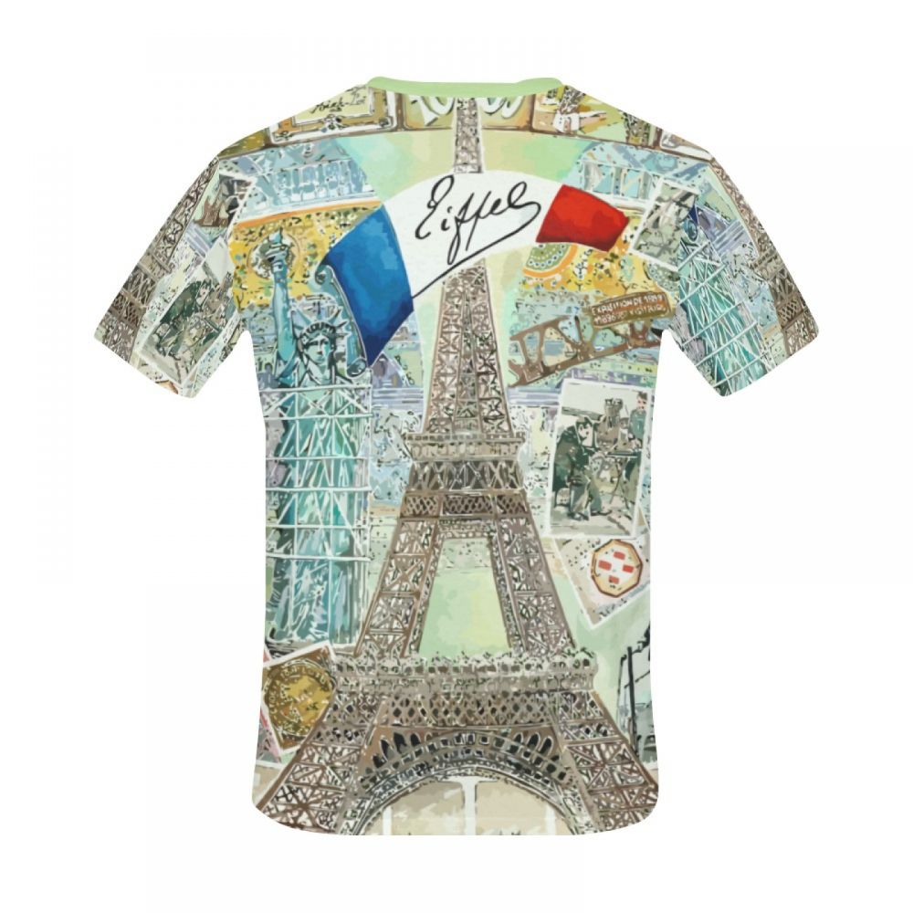 Men's Watercolor Art France Eiffel Tower Short T-shirt Uk