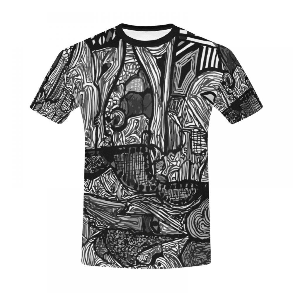 Men's Art Black And White World Short T-shirt Uk