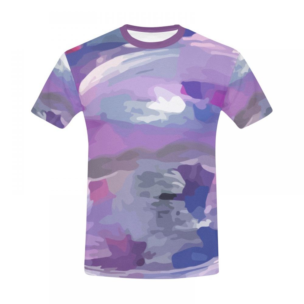 Men's Artistic Color Purple Graffiti Short T-shirt Uk