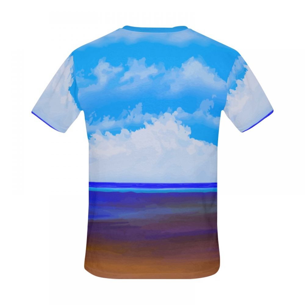 Men's Art Beach Blue Sky Short T-shirt Uk