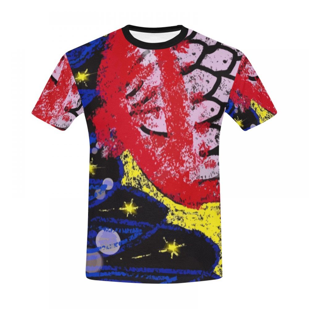 Men's Figurative Art Fish Mouth Short T-shirt Uk