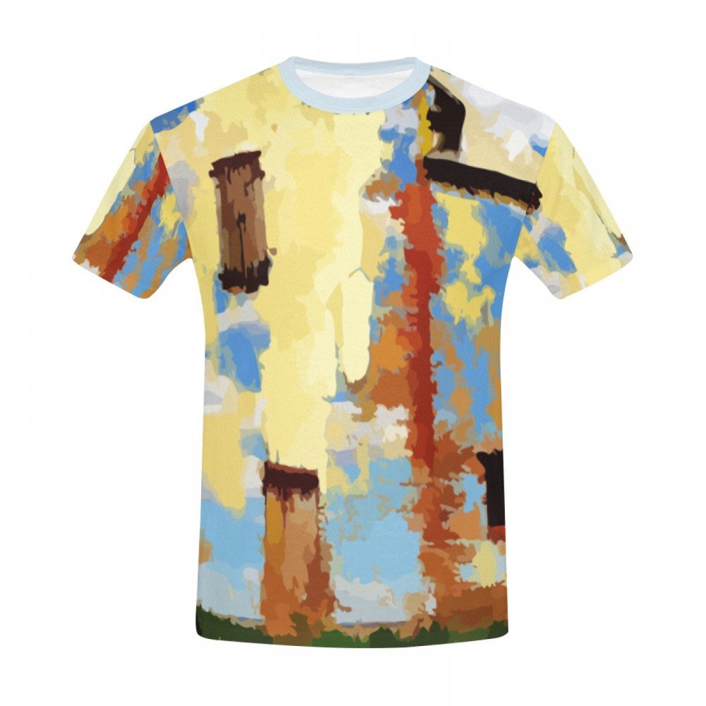 Men's Art Surreal Architecture Yellow Graffiti Short T-shirt Uk