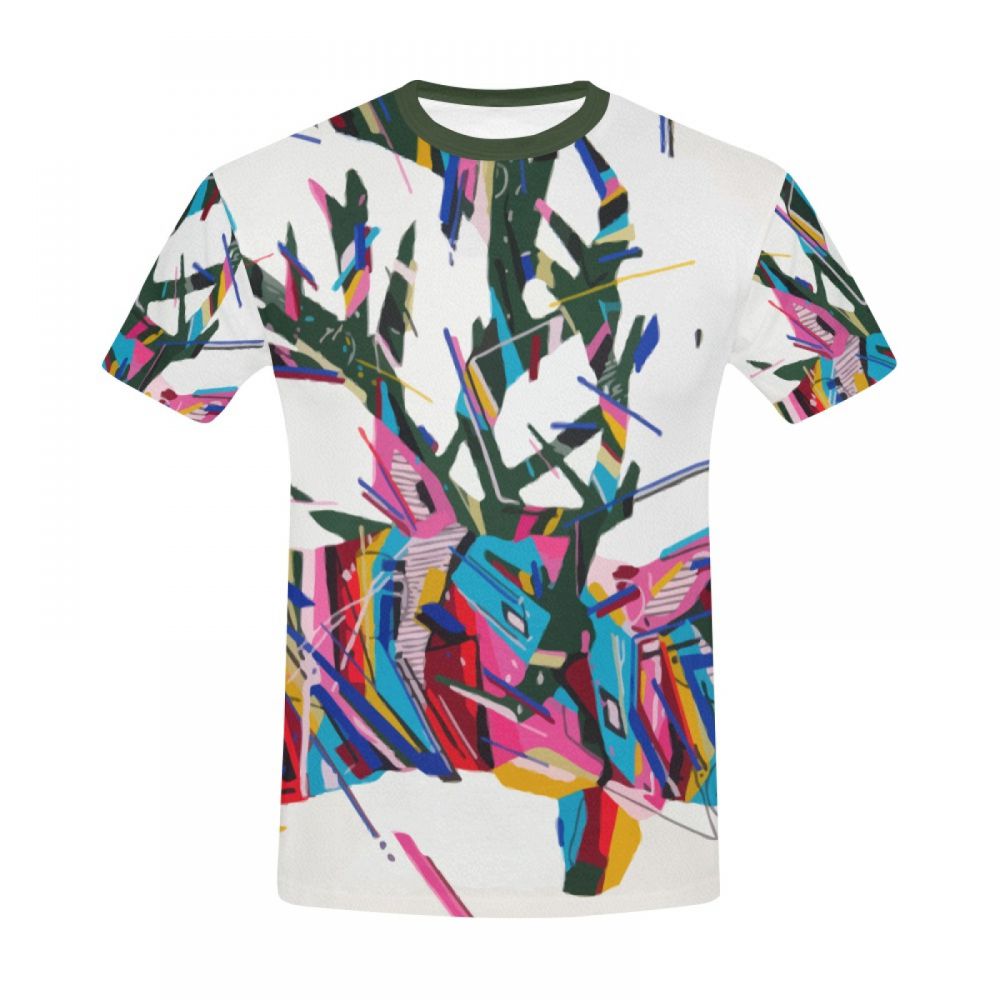 Men's Geometric Animal Art Cerfs Short T-shirt Uk