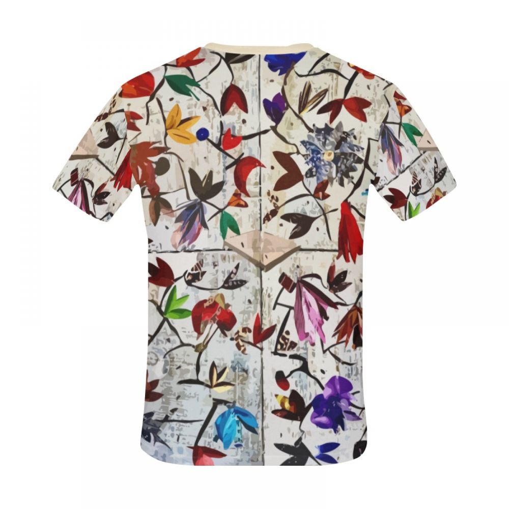 Men's Art Collage Colorful Flowers Short T-shirt Uk