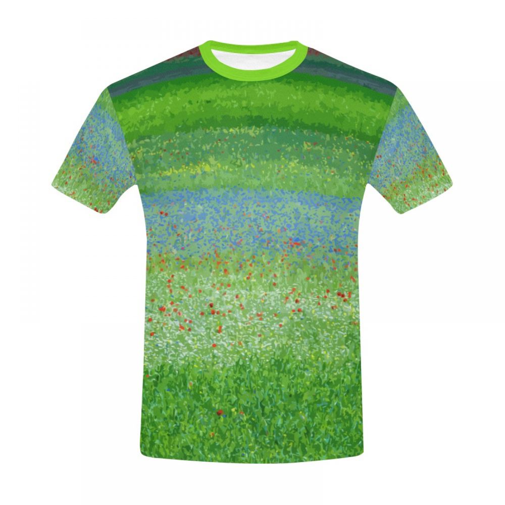 Men's Green Art Countryside Flowers Short T-shirt Uk