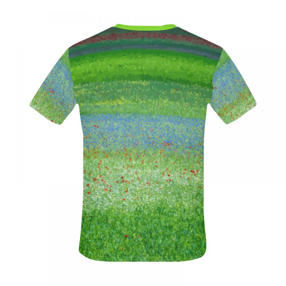 Men's Green Art Countryside Flowers Short T-shirt Uk