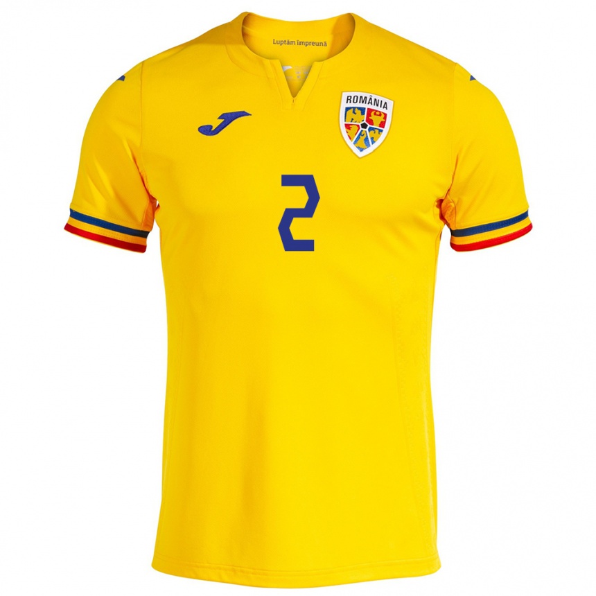 Kids Football Romania Andrei Rațiu #2 Yellow Home Jersey 24-26 T-Shirt Uk