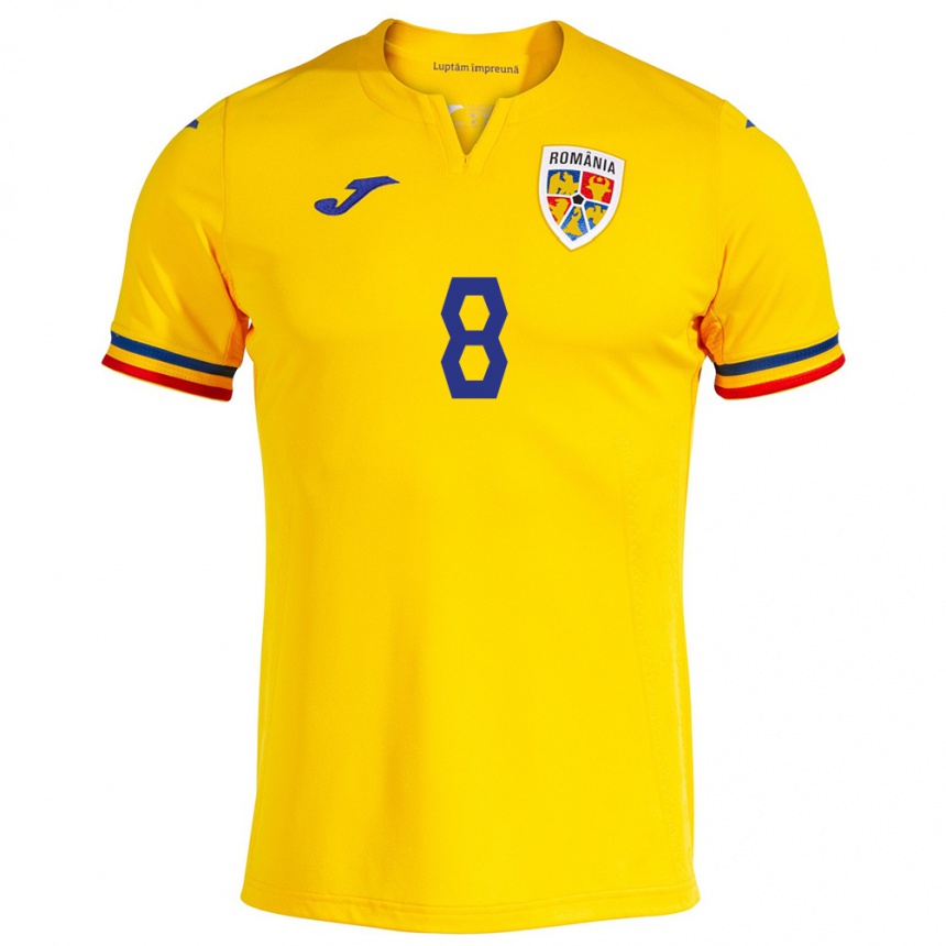 Kids Football Romania Răzvan Tănasă #8 Yellow Home Jersey 24-26 T-Shirt Uk