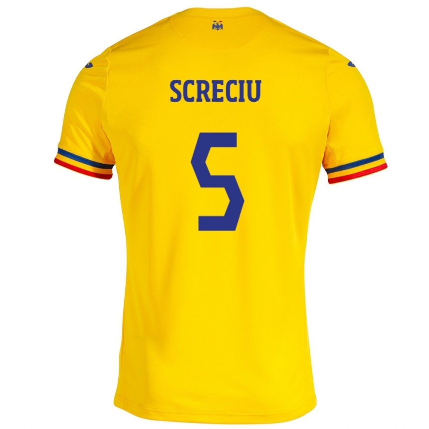 Kids Football Romania Vladimir Screciu #5 Yellow Home Jersey 24-26 T-Shirt Uk