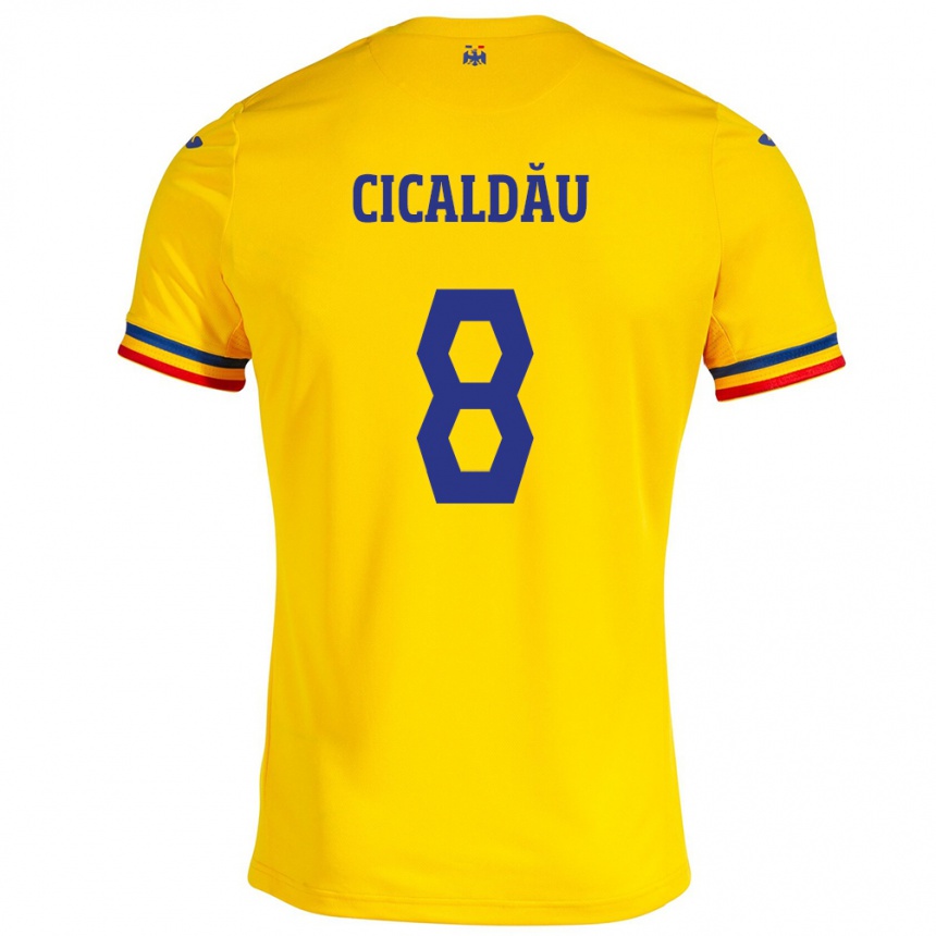 Kids Football Romania Alexandru Cicâldău #8 Yellow Home Jersey 24-26 T-Shirt Uk