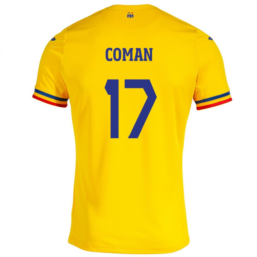 Kids Football Romania Florinel Coman #17 Yellow Home Jersey 24-26 T-Shirt Uk