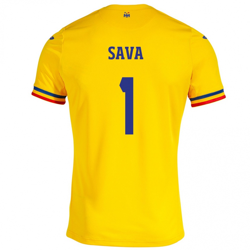 Kids Football Romania Răzvan Sava #1 Yellow Home Jersey 24-26 T-Shirt Uk