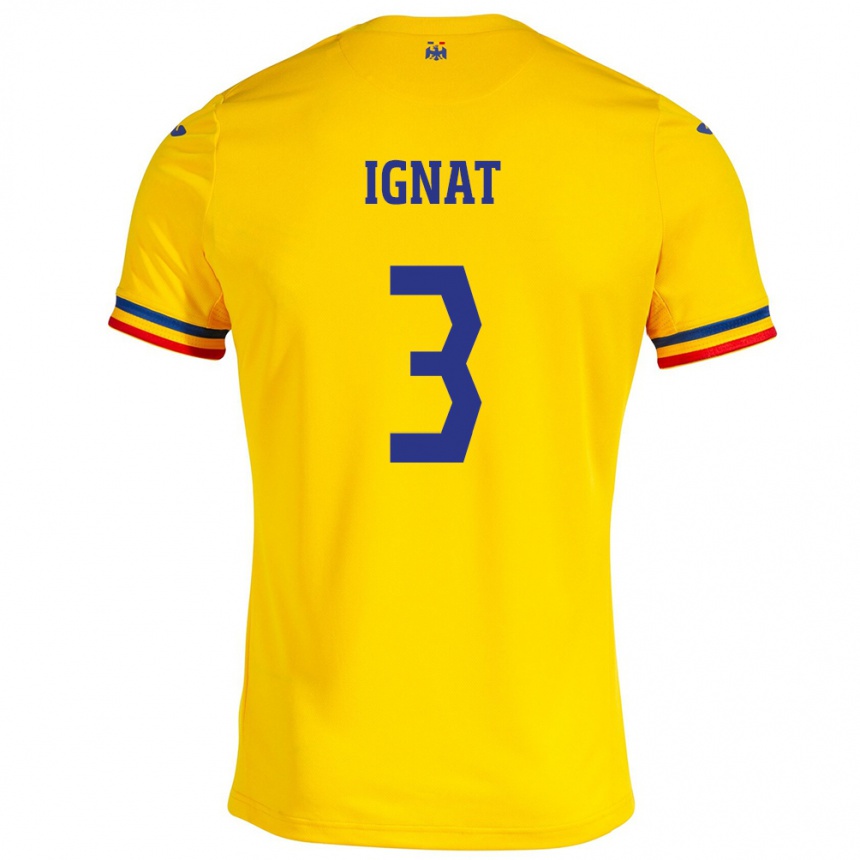 Kids Football Romania Cristian Ignat #3 Yellow Home Jersey 24-26 T-Shirt Uk