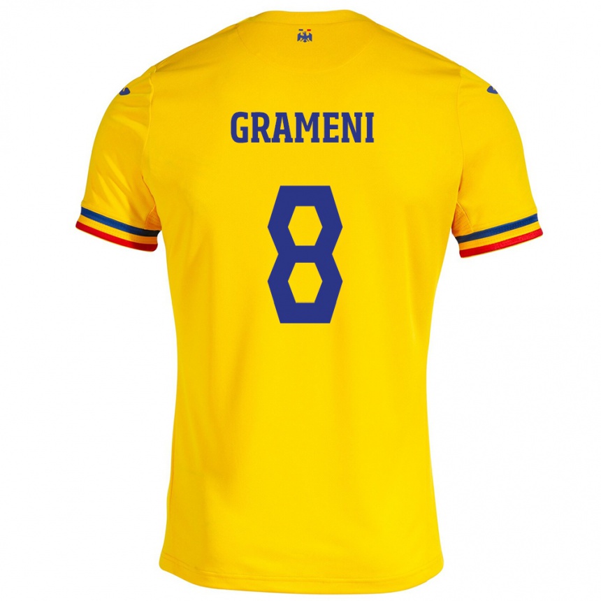 Kids Football Romania Constantin Grameni #8 Yellow Home Jersey 24-26 T-Shirt Uk