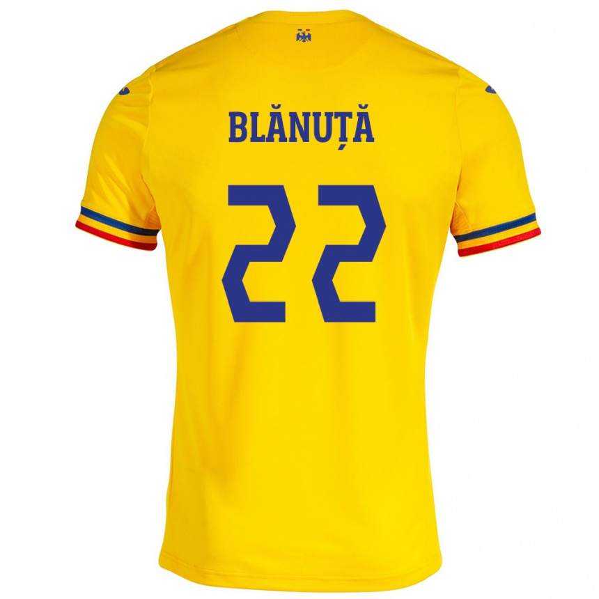 Kids Football Romania Vladislav Blănuță #22 Yellow Home Jersey 24-26 T-Shirt Uk