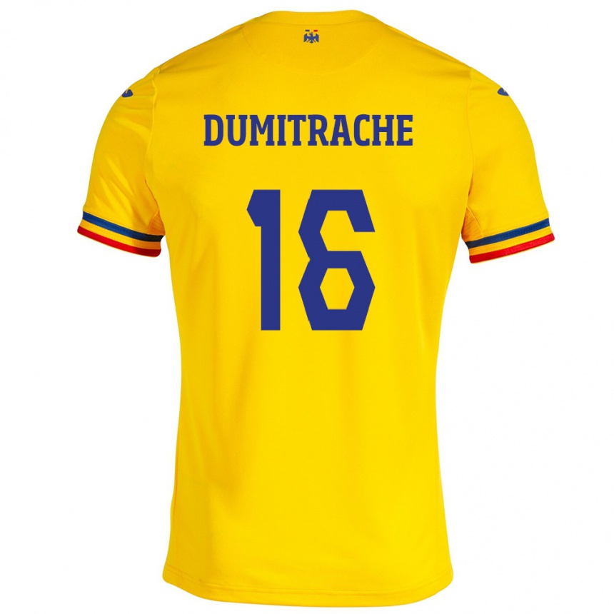 Kids Football Romania Valentin Dumitrache #16 Yellow Home Jersey 24-26 T-Shirt Uk