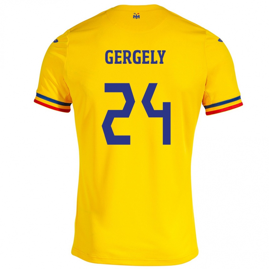 Kids Football Romania Botond Gergely #24 Yellow Home Jersey 24-26 T-Shirt Uk