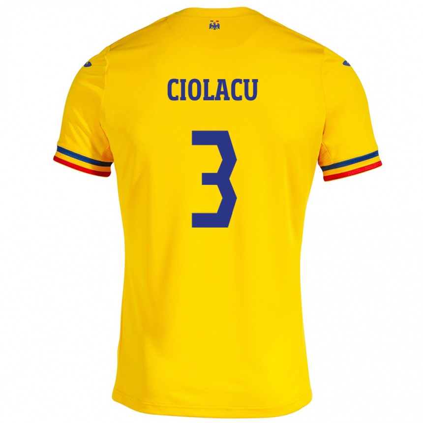 Kids Football Romania Mihaela Ciolacu #3 Yellow Home Jersey 24-26 T-Shirt Uk