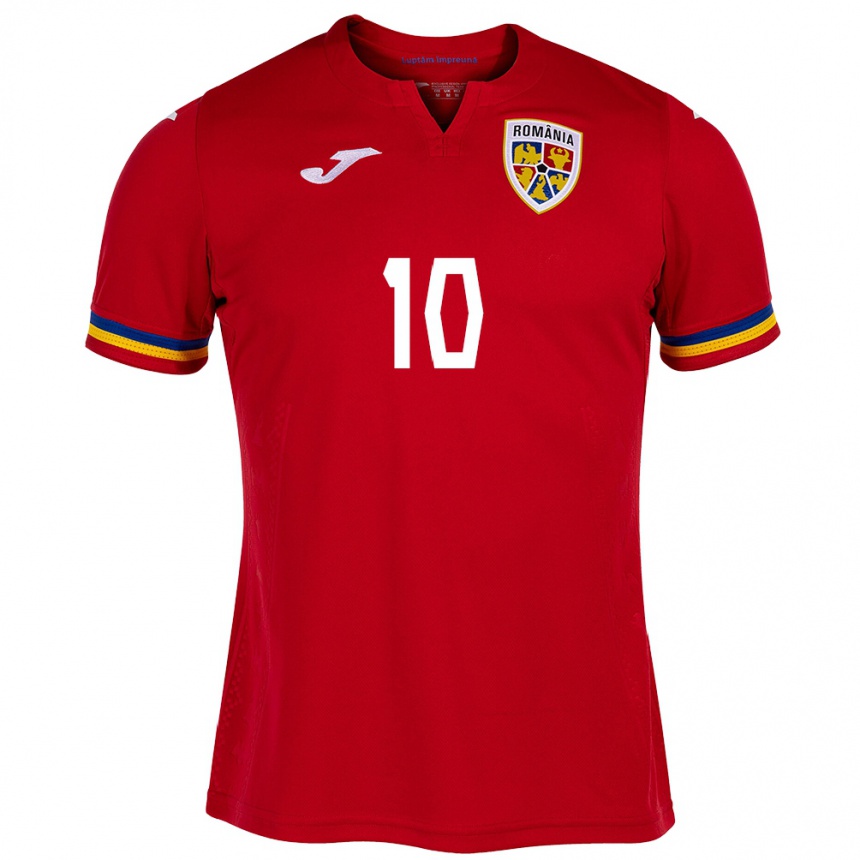 Kids Football Romania Eduard Radaslavescu #10 Red Away Jersey 24-26 T-Shirt Uk