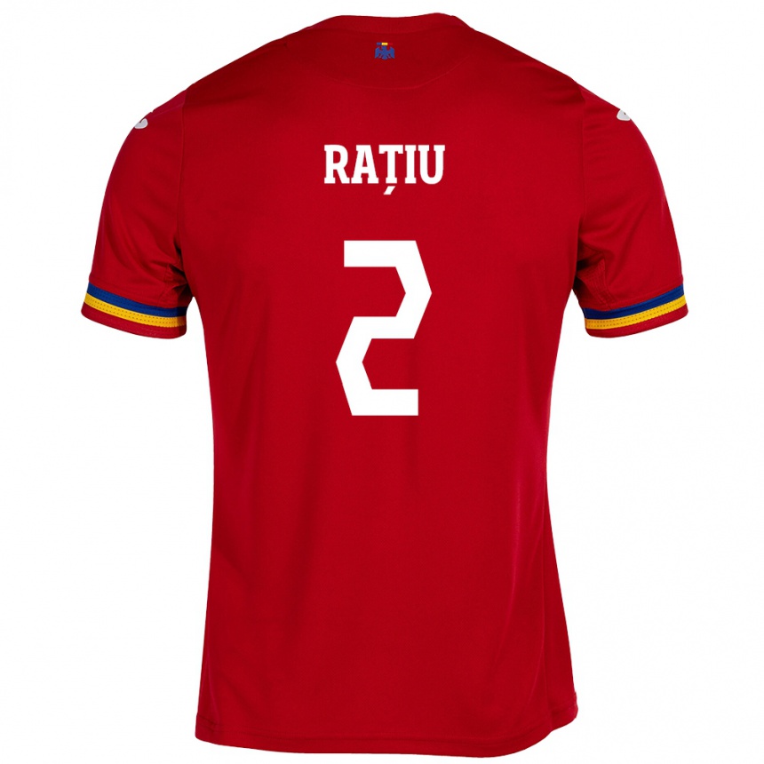 Kids Football Romania Andrei Rațiu #2 Red Away Jersey 24-26 T-Shirt Uk