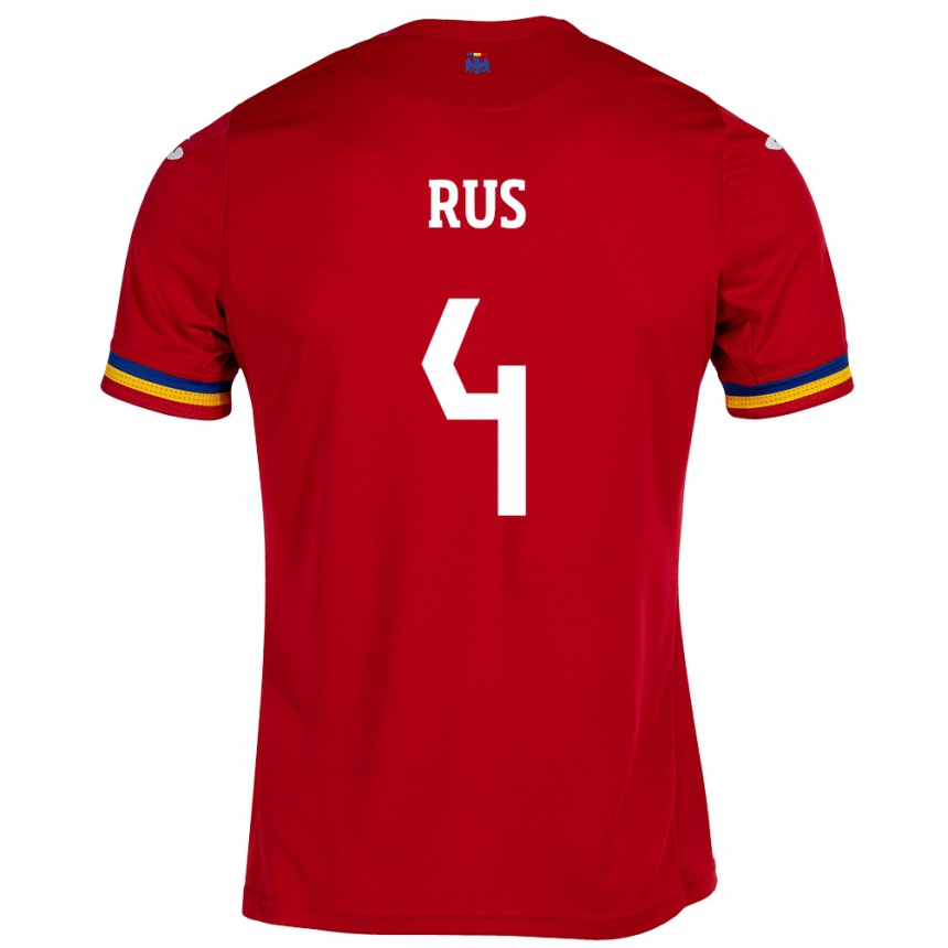 Kids Football Romania Adrian Rus #4 Red Away Jersey 24-26 T-Shirt Uk