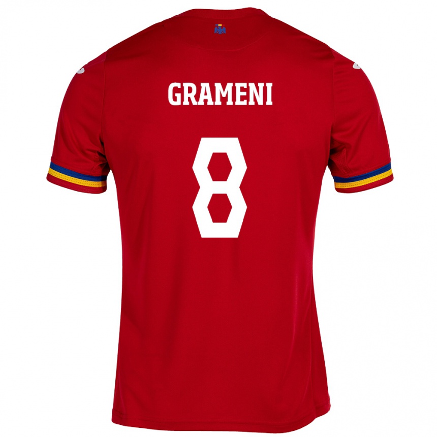 Kids Football Romania Constantin Grameni #8 Red Away Jersey 24-26 T-Shirt Uk