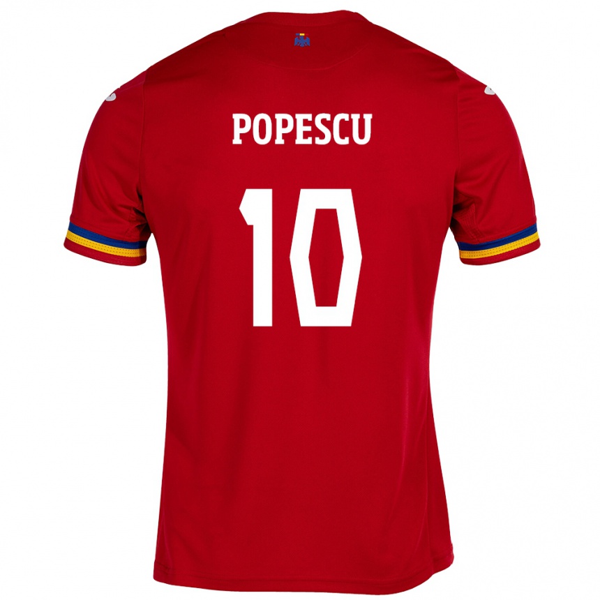 Kids Football Romania Octavian Popescu #10 Red Away Jersey 24-26 T-Shirt Uk