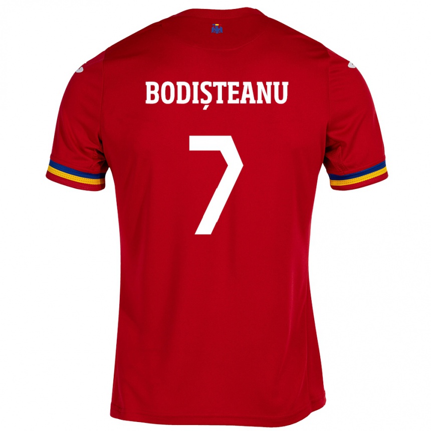 Kids Football Romania Ștefan Bodișteanu #7 Red Away Jersey 24-26 T-Shirt Uk