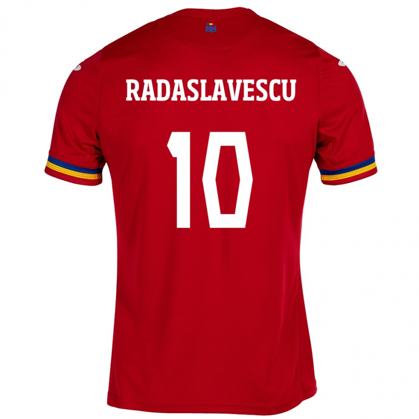 Kids Football Romania Eduard Radaslavescu #10 Red Away Jersey 24-26 T-Shirt Uk