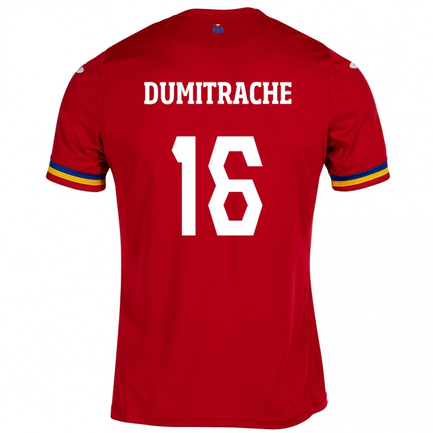 Kids Football Romania Valentin Dumitrache #16 Red Away Jersey 24-26 T-Shirt Uk