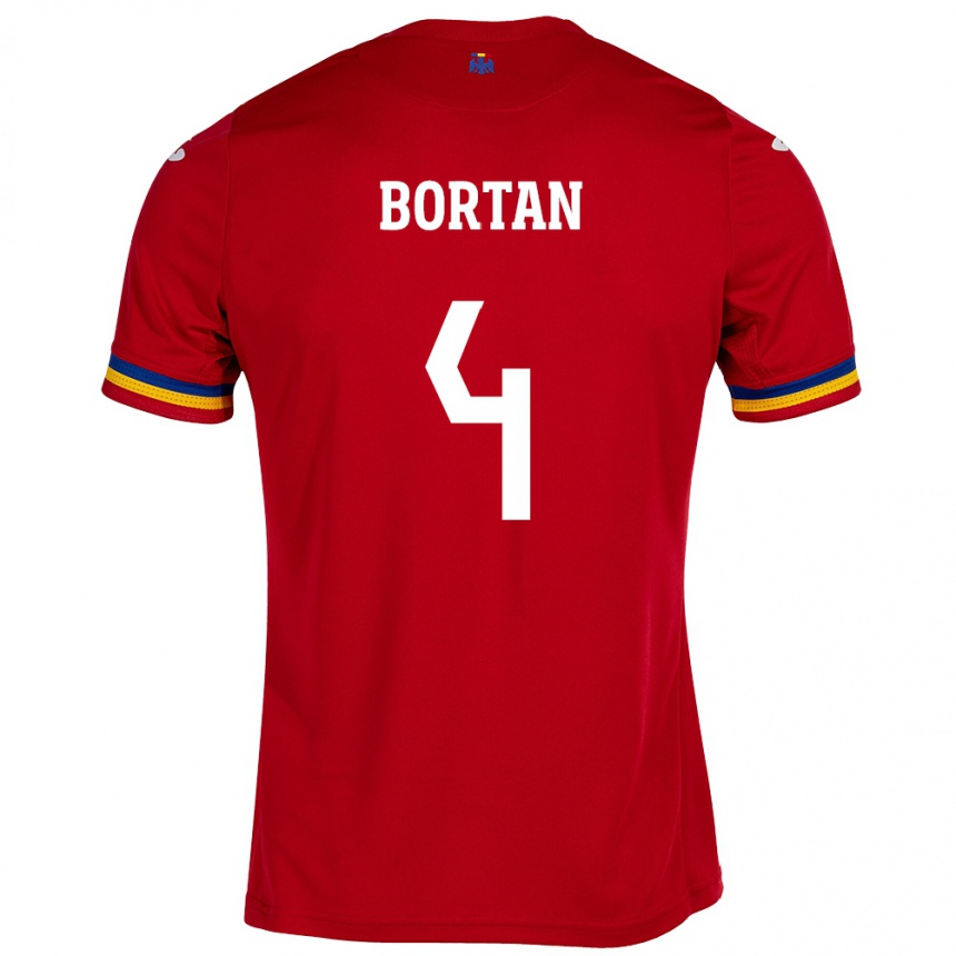 Kids Football Romania Ioana Bortan #4 Red Away Jersey 24-26 T-Shirt Uk