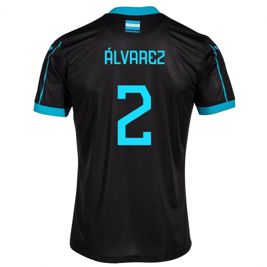 Kids Football Honduras Kevin Álvarez #2 Black Away Jersey 24-26 T-Shirt Uk