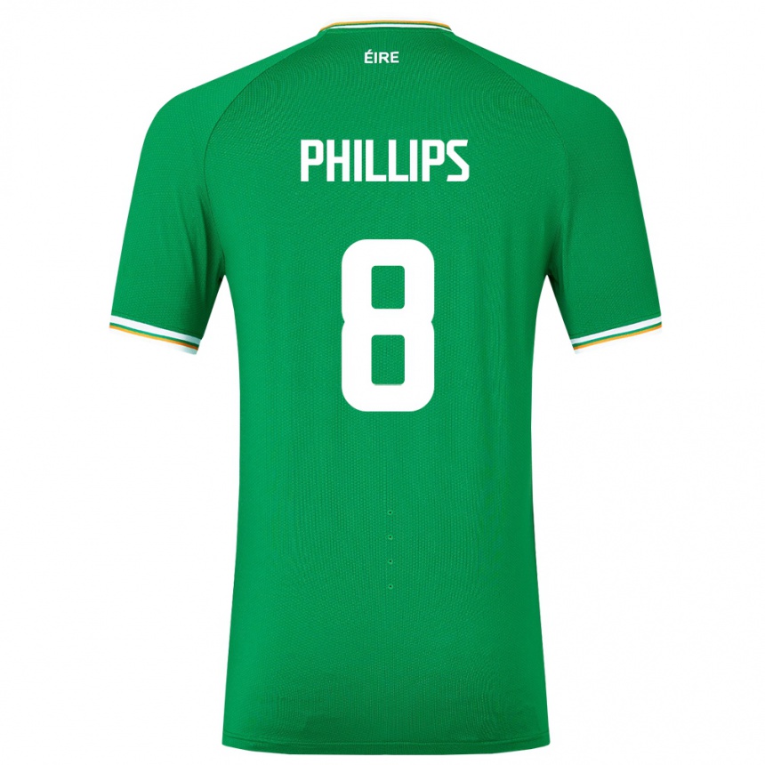 Men Football Ireland Killian Phillips #8 Green Home Jersey 24-26 T-Shirt Uk