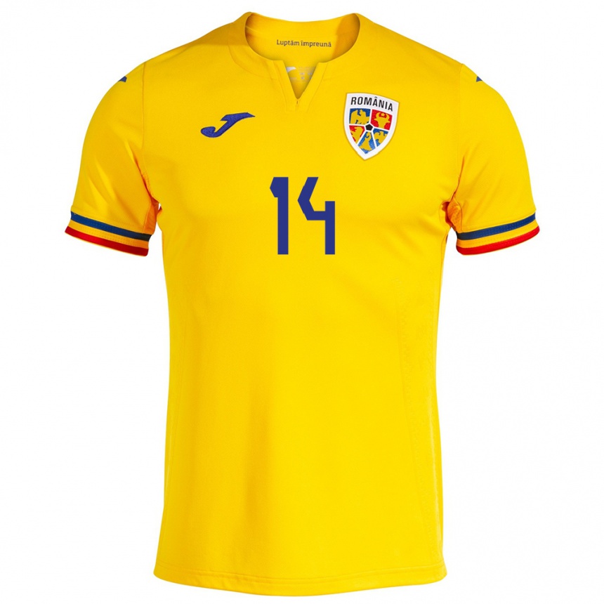 Men Football Romania Costyn Gheorghe #14 Yellow Home Jersey 24-26 T-Shirt Uk