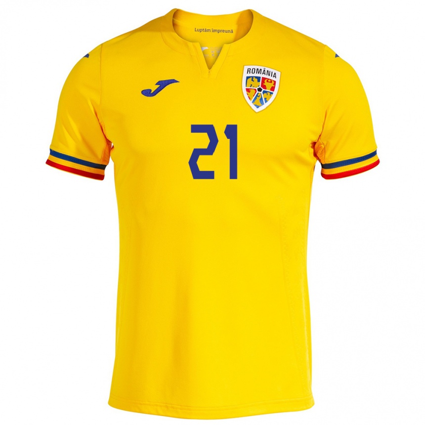 Men Football Romania Olimpiu Moruţan #21 Yellow Home Jersey 24-26 T-Shirt Uk