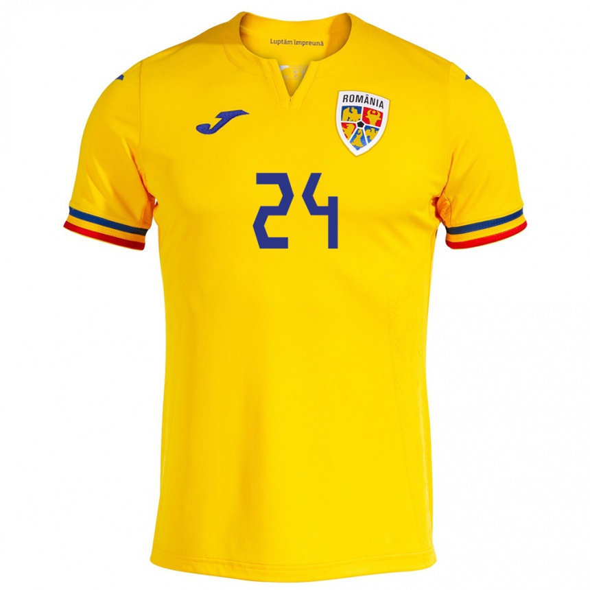 Men Football Romania Botond Gergely #24 Yellow Home Jersey 24-26 T-Shirt Uk