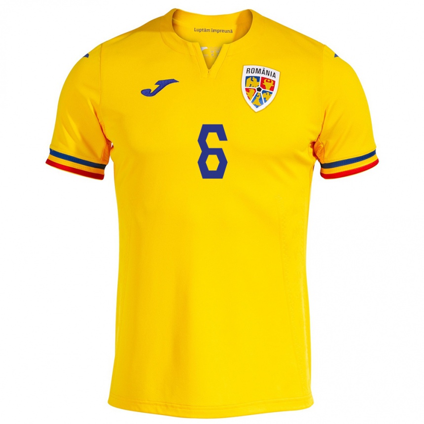 Men Football Romania Marius Marin #6 Yellow Home Jersey 24-26 T-Shirt Uk