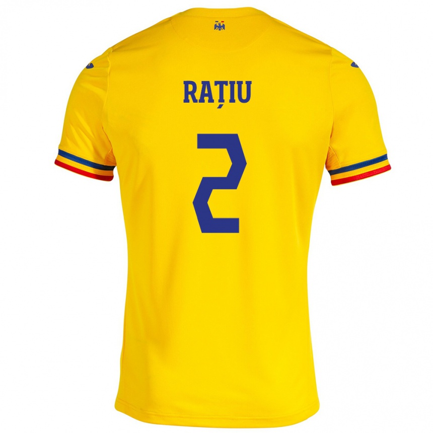 Men Football Romania Andrei Rațiu #2 Yellow Home Jersey 24-26 T-Shirt Uk