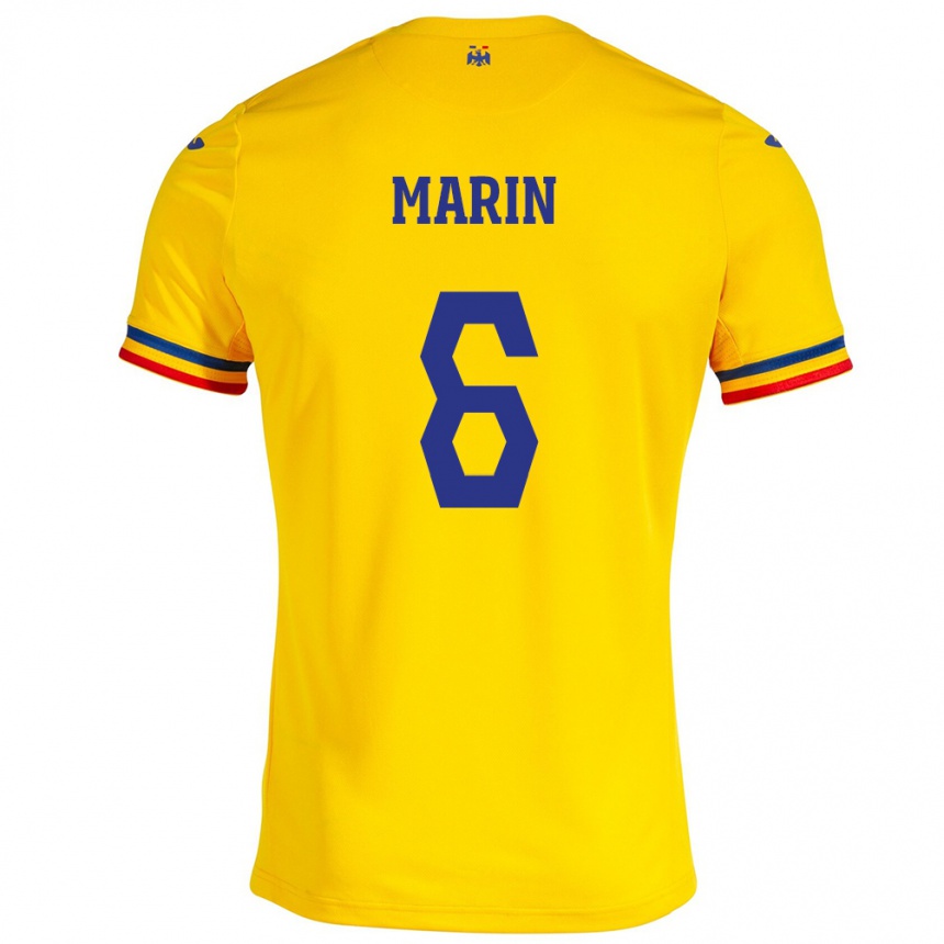 Men Football Romania Marius Marin #6 Yellow Home Jersey 24-26 T-Shirt Uk