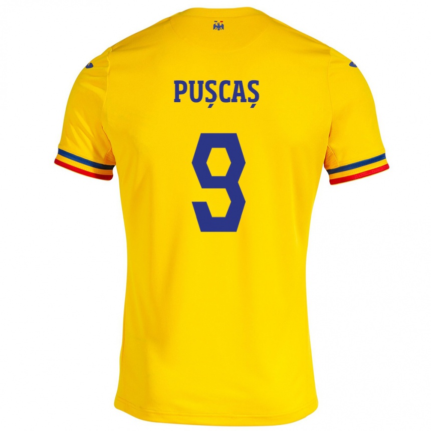 Men Football Romania George Pușcaș #9 Yellow Home Jersey 24-26 T-Shirt Uk