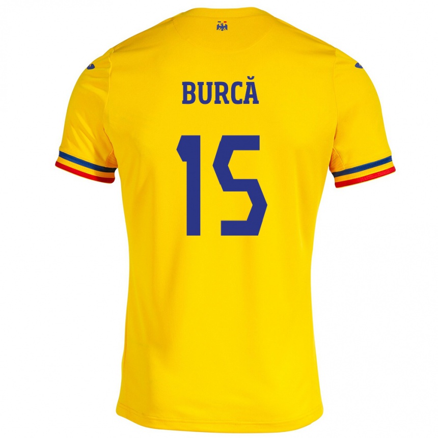 Men Football Romania Andrei Burcă #15 Yellow Home Jersey 24-26 T-Shirt Uk