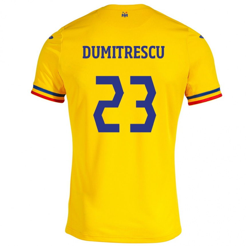 Men Football Romania Andres Dumitrescu #23 Yellow Home Jersey 24-26 T-Shirt Uk