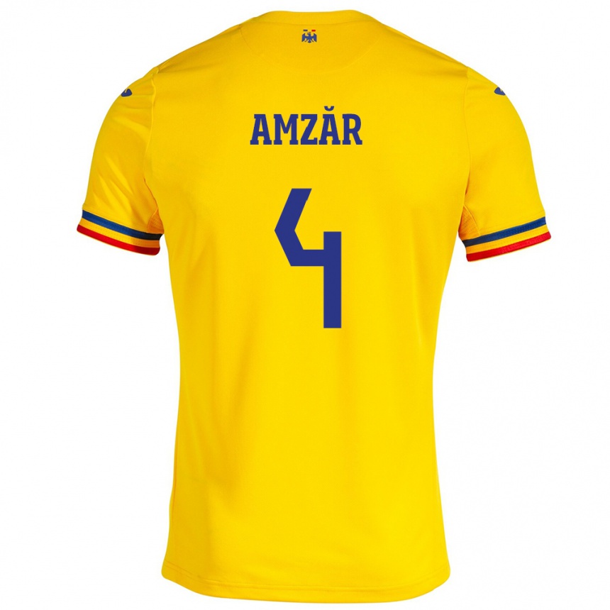 Men Football Romania Costin Amzăr #4 Yellow Home Jersey 24-26 T-Shirt Uk