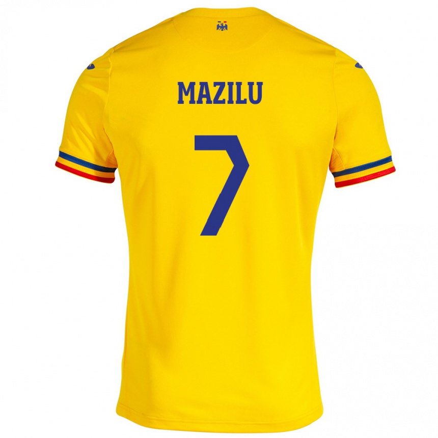 Men Football Romania Adrian Mazilu #7 Yellow Home Jersey 24-26 T-Shirt Uk