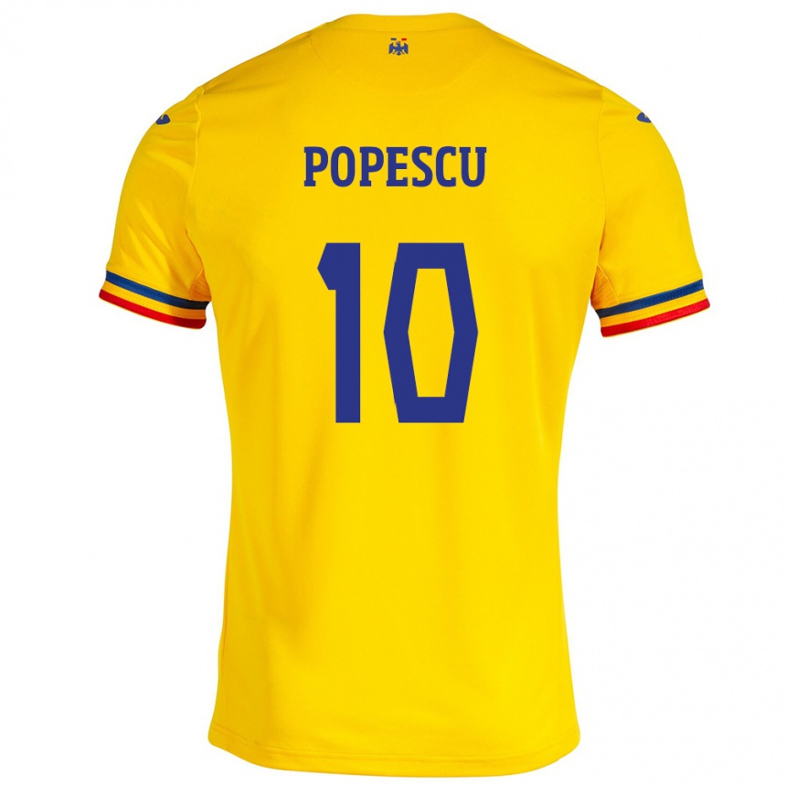 Men Football Romania Octavian Popescu #10 Yellow Home Jersey 24-26 T-Shirt Uk