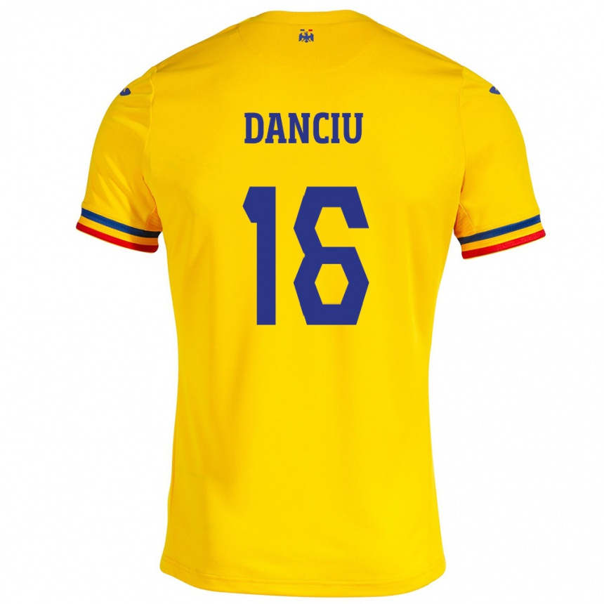 Men Football Romania Marian Danciu #16 Yellow Home Jersey 24-26 T-Shirt Uk