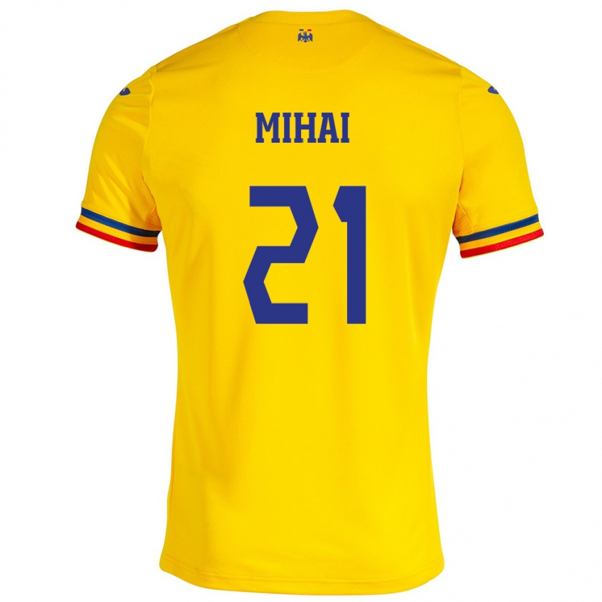 Men Football Romania Cristian Mihai #21 Yellow Home Jersey 24-26 T-Shirt Uk